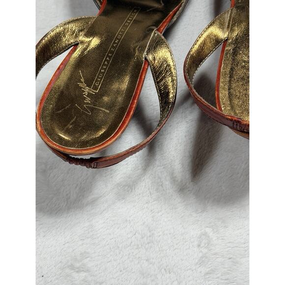 Vtg Giuseppe Zanotti Vicini Jeweled Red Leather Slingback Heels Italy 7B Medium - Picture 10 of 16